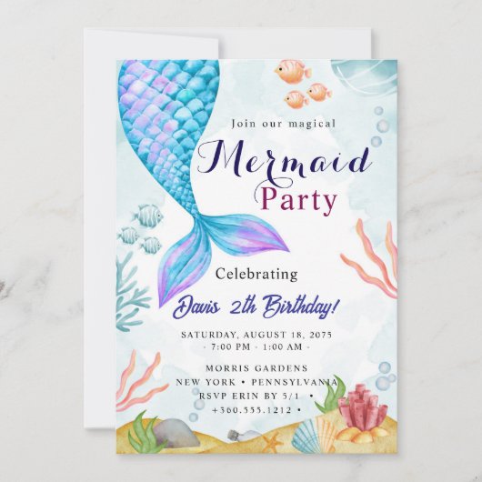 Mermaid Birthday Bash Einladung (Vorderseite)