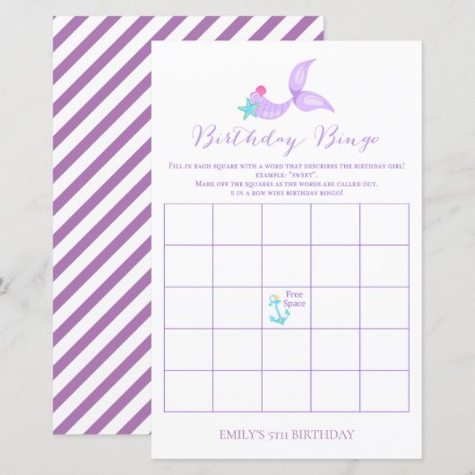 Mermaid Birthday Bingo (Vorne/Hinten)