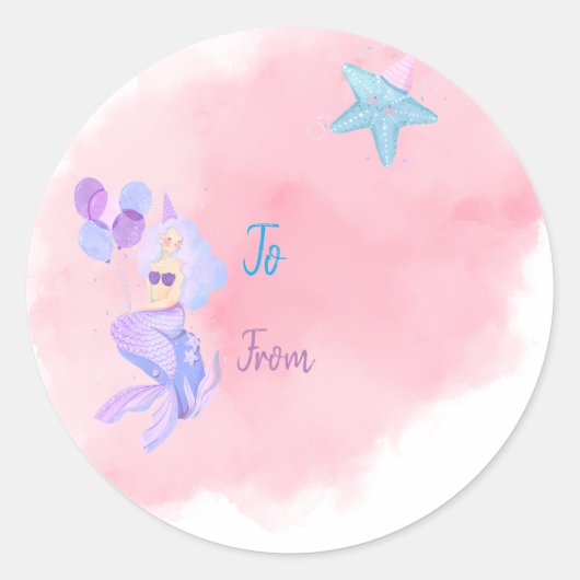 Mermaid Birthday bis von der benutzerdefinierten K Runder Aufkleber (Vorderseite)