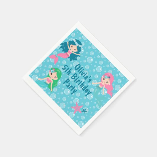 Mermaid Birthday Custom Ocean Party Serviette (Ecke)