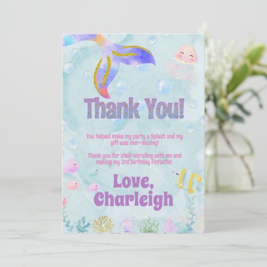 Mermaid Birthday Dankeschön Karte (Stehend Vorderseite)