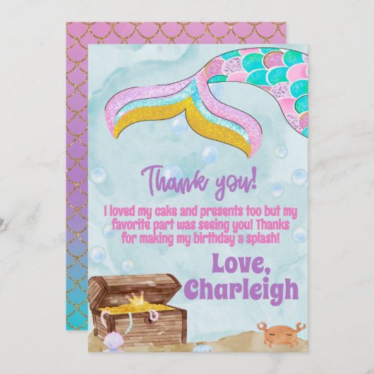 Mermaid Birthday Dankeschön-Karte Einladung (Vorne/Hinten)