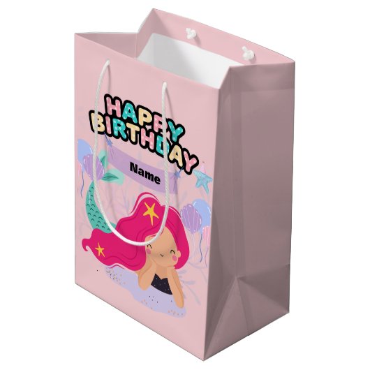 Mermaid Birthday Design - Unterwasser Mittlere Geschenktüte (Rückseite Schrägansicht)