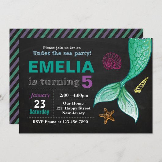 Mermaid Birthday Einladung (Vorne/Hinten)