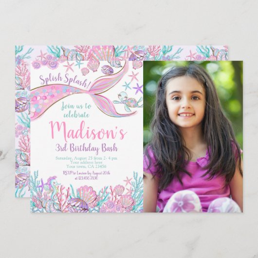 Mermaid Birthday Einladung (Vorne/Hinten)