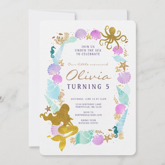 Mermaid Birthday Einladung (Vorderseite)