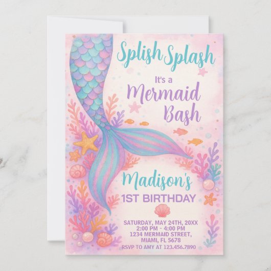 Mermaid Birthday Einladung (Vorderseite)