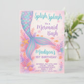 Mermaid Birthday Einladung (Stehend Vorderseite)
