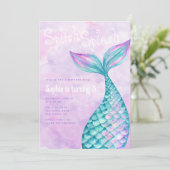 Mermaid Birthday Einladung (Stehend Vorderseite)