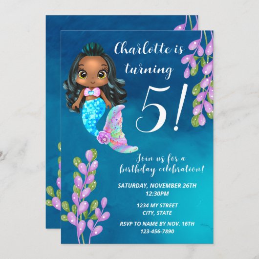 Mermaid Birthday Einladung (Vorne/Hinten)