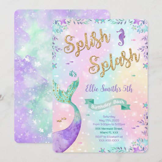 Mermaid Birthday Einladung (Vorne/Hinten)