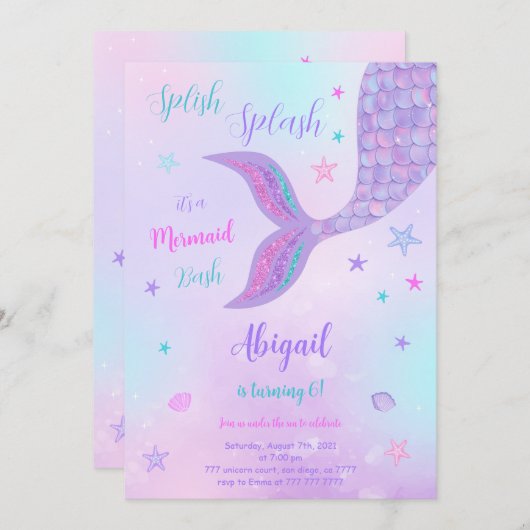 Mermaid Birthday Einladung (Vorne/Hinten)