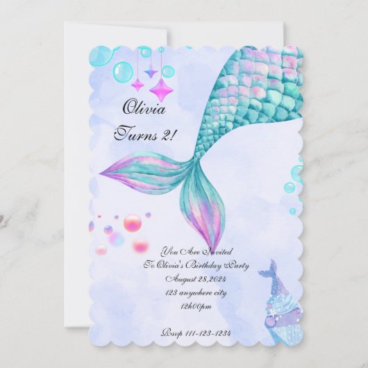 Mermaid Birthday Einladung (Vorderseite)