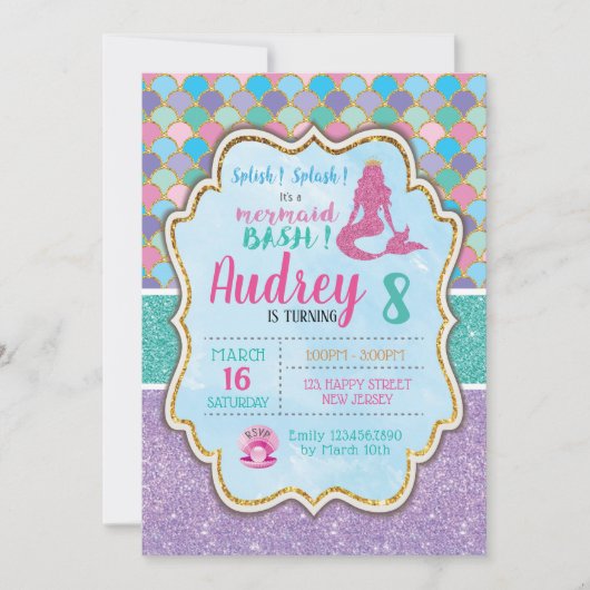 Mermaid Birthday Einladung (Vorderseite)