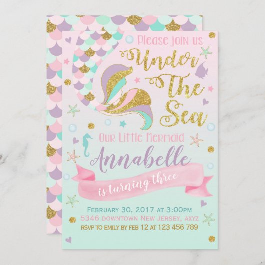 Mermaid Birthday Einladung (Vorne/Hinten)