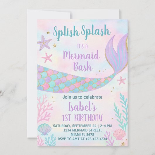 Mermaid Birthday Einladung (Vorderseite)