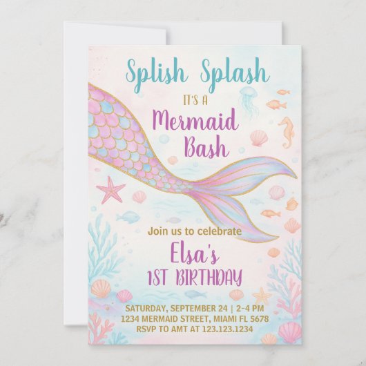 Mermaid Birthday Einladung (Vorderseite)