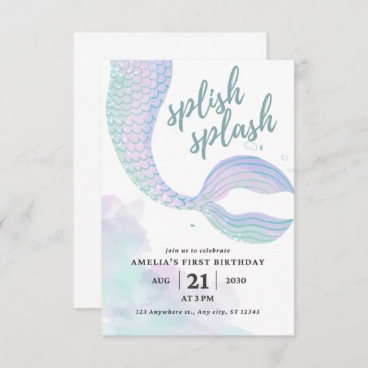 Mermaid Birthday Einladung (Vorne/Hinten)