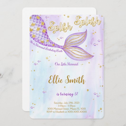 Mermaid Birthday Einladung (Vorne/Hinten)