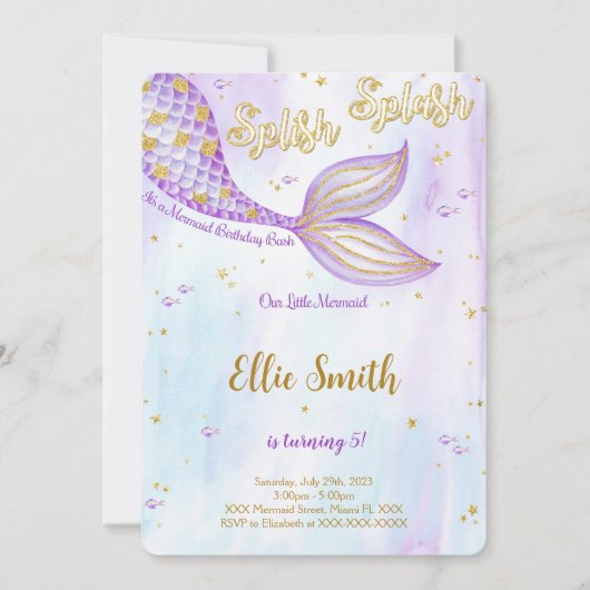 Mermaid Birthday Einladung (Vorderseite)