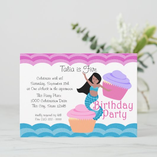 Mermaid Birthday Einladung (Stehend Vorderseite)