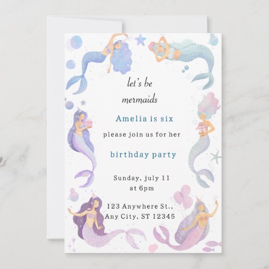 Mermaid Birthday Einladung (Vorderseite)