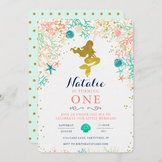 Mermaid Birthday Einladung (Vorne/Hinten)