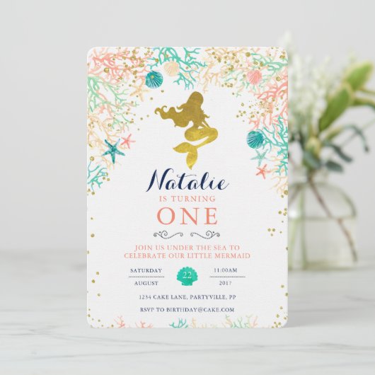 Mermaid Birthday Einladung (Stehend Vorderseite)