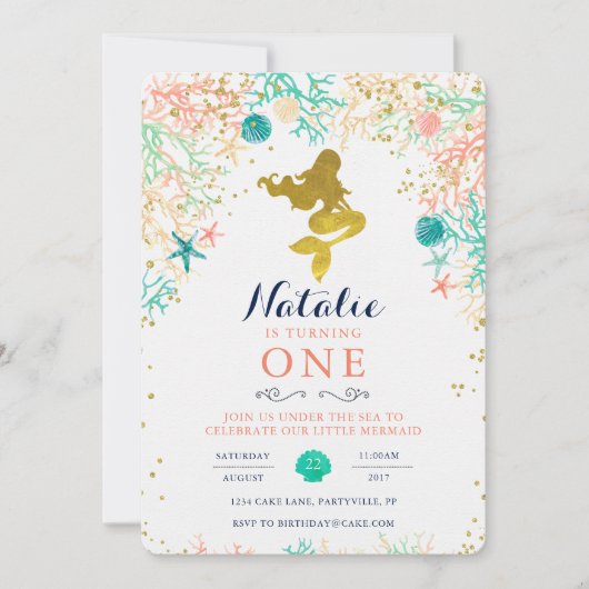 Mermaid Birthday Einladung (Vorderseite)
