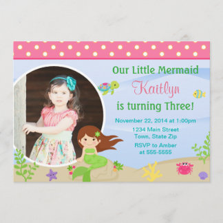 Mermaid Birthday Einladung Brünettes 12x18 Foto