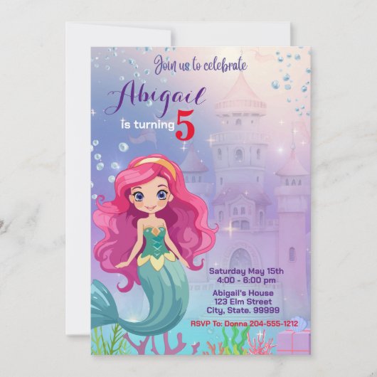 Mermaid Birthday Einladung für Kinder (Vorderseite)