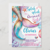 Mermaid Birthday Einladung, Mermaid Bash Einladung (Vorderseite)