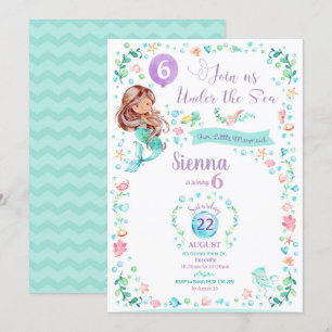 Mermaid Birthday Einladung Mermaid Party Dark Tan