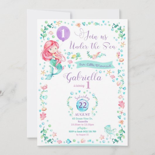 Mermaid Birthday Einladung Mermaid Pool Party (Vorderseite)