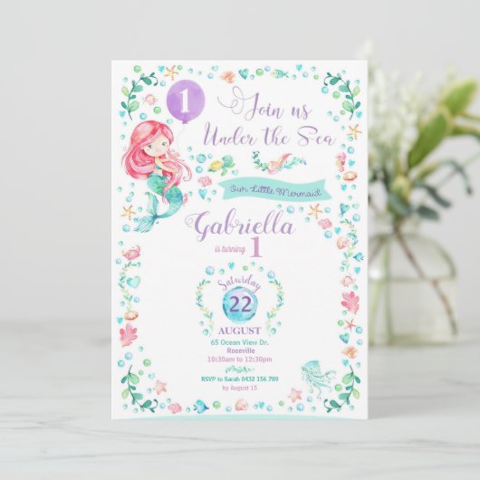 Mermaid Birthday Einladung Mermaid Pool Party (Stehend Vorderseite)