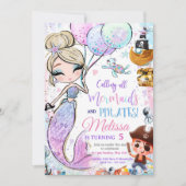 Mermaid Birthday Einladung Mermaid und Pirates (Vorderseite)