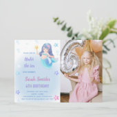 Mermaid Birthday Einladung mit Foto (Stehend Vorderseite)