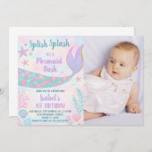Mermaid Birthday Einladung mit Foto (Vorne/Hinten)