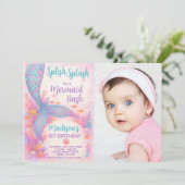 Mermaid Birthday Einladung mit Foto (Stehend Vorderseite)