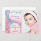 Mermaid Birthday Einladung mit Foto (Vorne/Hinten)