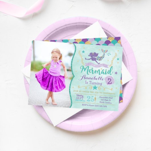 Mermaid Birthday Einladung mit Foto