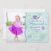 Mermaid Birthday Einladung mit Foto (Vorderseite)