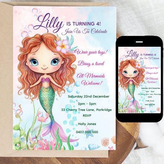 Mermaid Birthday Einladung - Personalisiert