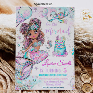 Mermaid Birthday Einladung Unicorn Black Mermaid