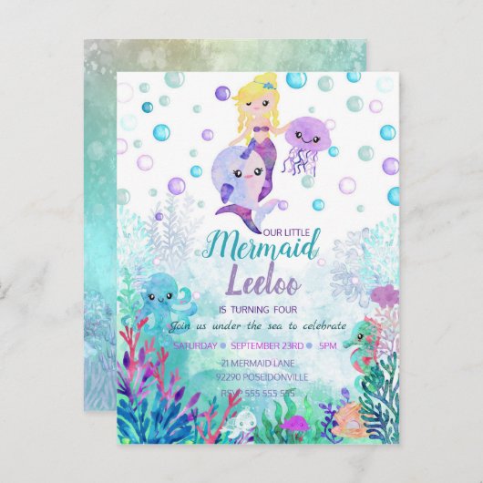 Mermaid Birthday Einladung unter dem Party (Vorne/Hinten)