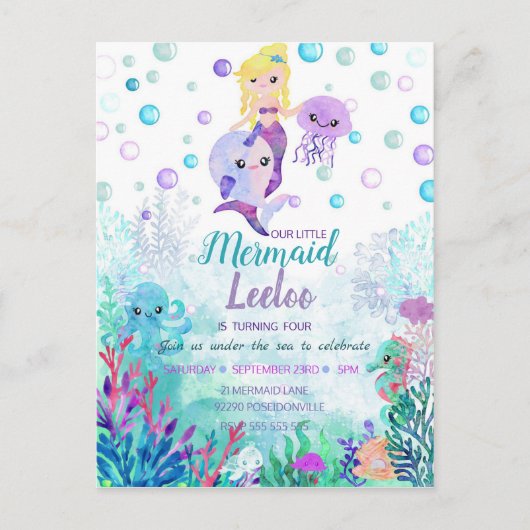 Mermaid Birthday Einladung unter dem Party (Vorderseite)