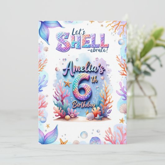 Mermaid Birthday Einladung - Unter dem Party (Stehend Vorderseite)