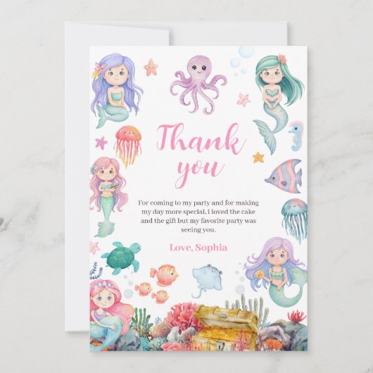 Mermaid Birthday Einladung, unter der Meerjungfrau Dankeskarte (Vorderseite)