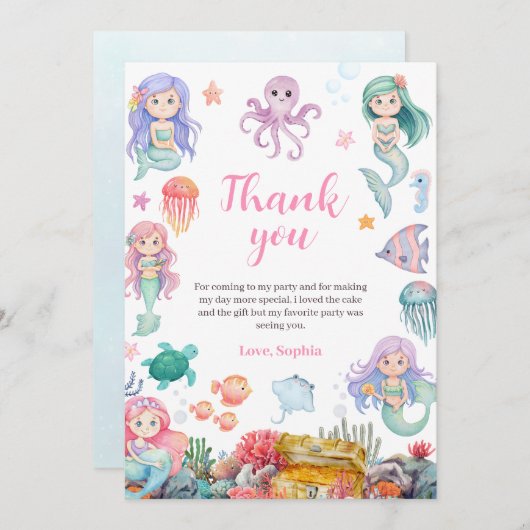 Mermaid Birthday Einladung, unter der Meerjungfrau Dankeskarte (Vorne/Hinten)