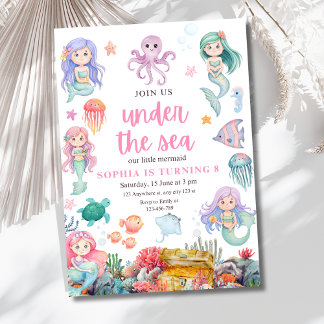 Mermaid Birthday Einladung, unter der Meerjungfrau Einladung
